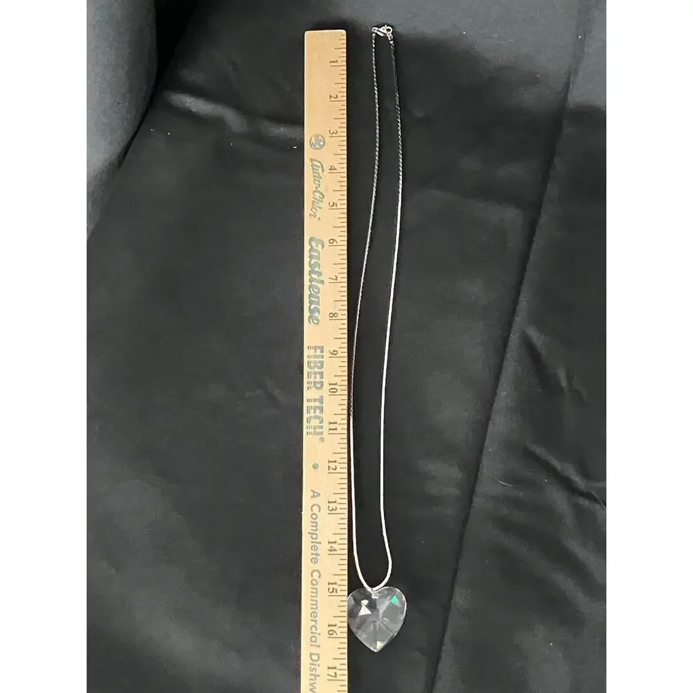 Monet Faceted Crystal Heart Pendant Necklace Silver Tone Vintage Style